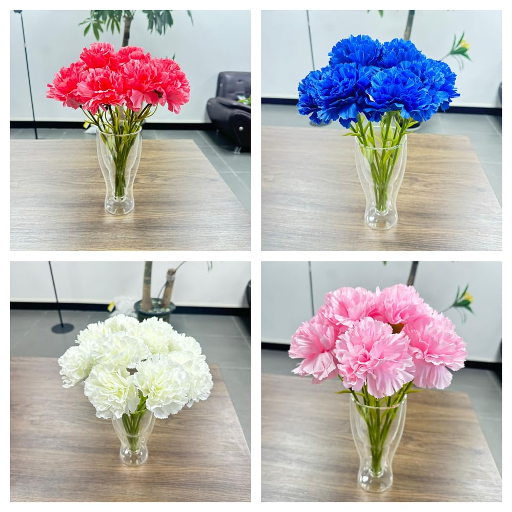 Rikyo 11 Inch Bouquets 10 Stem Artificial Pink Carnations,Outdoor No Fade Artificial Flower,Mini Carnation Silk Petals Fake Flowers Forever Plants for Home Party and Wedding Holding Flowers - color: Pink