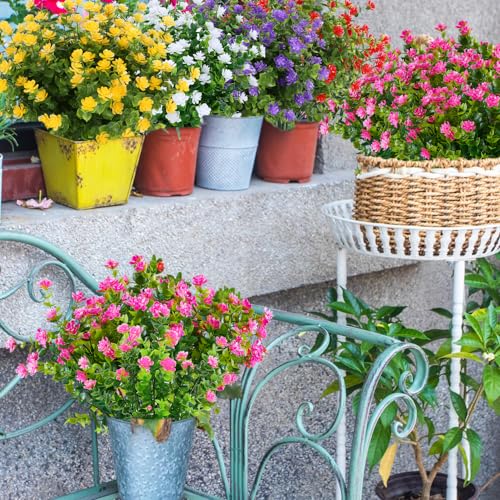 10PCS Artificial Eucalyptus Plants,Fake Boxwood Shrubs UV Resistant No Fade Faux Plastic Greenery for Wedding Bridal Bouquet Indoor Outdoor Home Garden Kitchen Office Table Vase(Pink) - color: Pink
