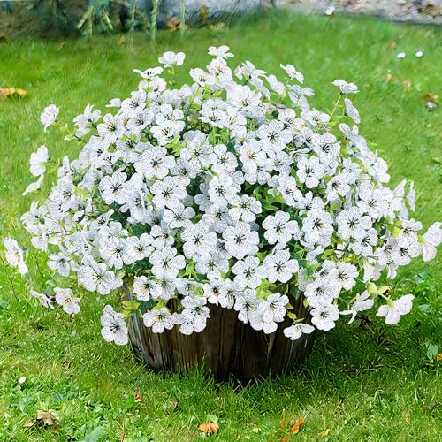 Sggvecsy Artificial Flowers for Outdoors 12 Bundles Realistic Faux Plants UV Resistant Fake Silk Daisy with Eucalyptus for Boxwood Planter Patio Porch Outside Spring Summer Decoration(White) - color: White