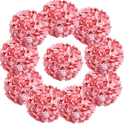 10PCS Silk Hydrangea Heads with Stems Artificial Flowers for Wedding Party Home Decor (Pink 3#) - color: Pink 3#