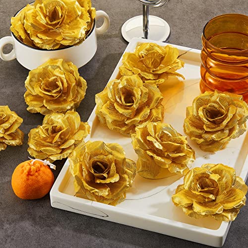 Syhood 100 Pcs Gold Artificial Flowers and Fake Roses Head 3 Inch Real Looking Silk Rose for DIY Wedding Bouquets Bridal Shower Centerpieces Floral Arrangements Party Tables Home Decorations