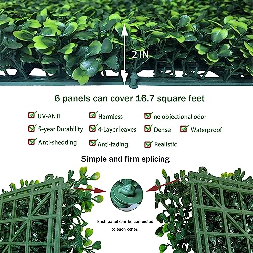 ODTORY Artificial Grass Wall Panels,20X20 in 6P UV-Anti Greenery Boxwood Panels for Indoor Outdoor Green Wall Decor & Ivy Fence Covering Privacy - size: 20*20IN 6P