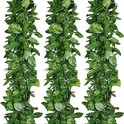 84 feet Artificial Vines Greenery Garland Fake Hanging Leaves Faux Foliage Plants for Wedding Party Garden Home Kitchen Office Wall Decorations (Scindapsus/12 Strands) - color: Scindapsus/12 Strands