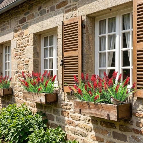 Rowfad 22 Pcs Artificial Outdoor Flowers Fake Outdoor Plants Monkey Grass with Red Flowers for Pot Decor for Window Garden Patio Hanging Planter Pathway Front Porch (22, Red) - color: Red