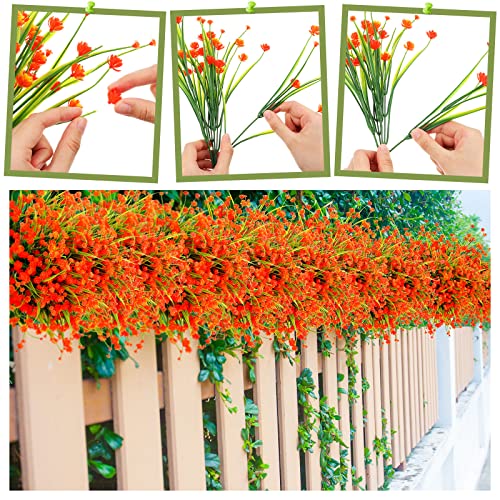 Hoteam 40 Bundles Outdoor Artificial Flowers Plants UV Resistant Outside Fake Flowers Plastic Plants Outdoor Spring Summer Seasons Decoration Shrubs Garden Porch (Orange) - color: Red