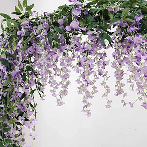 3Pcs 7.2Ft/Piece Artificial Flowers Wisteria Garland Artificial Wisteria Vine Hanging Flower Greenery Garland for Home Garden Outdoor Wedding Arch Floral Decor (Purple) - color: Purple