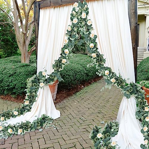 Ouddy Decor Eucalyptus Garland 6.56 Ft Lush Silver Dollar Leaves Boxwood Artificial Faux Greenery Vines for Baby Shower Wedding Party Table Runner Room Home Mantle Decor, Champagne - color: Champagne, size: 1 Pack