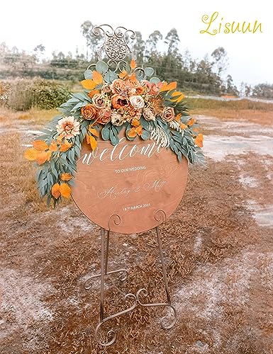 Lisuun Wedding Arch Flowers, Artificial Flowers for Decoration, Large Flower Swag for Boho Styles Wedding Ceremony Floral Decor - Pack of 2 - color: Burnt Orange-style 2