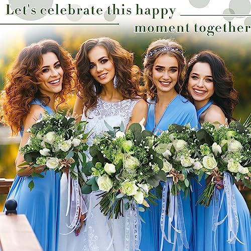 Set of 8 Bridesmaid Bouquets 7 Inch White Wedding Bouquets Faux Flowers Rustic Fake Floral Centerpieces for Bridal Marriage Proposal Party Anniversary Dining Table Ceremony (Eucalyptus)