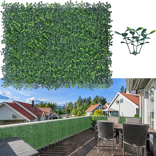 ODTORY Artificial Boxwood Hedge Wall Panels, 24 X 16 in 12P UV-Anti Faux Greenery Vine Grass Wall Backdrop for Indoor Outdoor Green Plant Wall Decor & Ivy Fence Covering Privacy - size: 16"X24" 12P