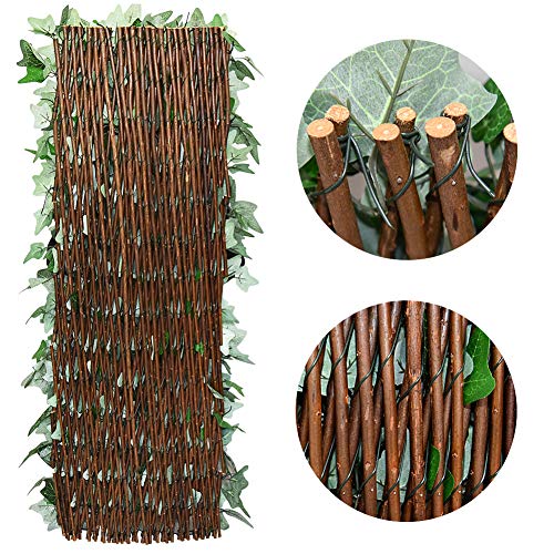 Expandable Faux Ivy Fence,Artificial Privacy Screen Decor for Outdoor Wall, Balcony and Patio, Single Sided Leaves (2, Green-Ivy) - color: Green-ivy