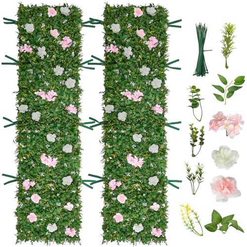 VEVOR Artificial Luxury‌ Flower Wall Backdrop, 2 PCS, Each Panel 2 x 8 ft, Gorgeous 3D Silk Floral Backdrop Pet Friendly, Easy Installation Flower Wall Panel for Wedding, Event, Party,Mixed Leaf - color: Mixed Leaf, size: 2×8 FT 2P