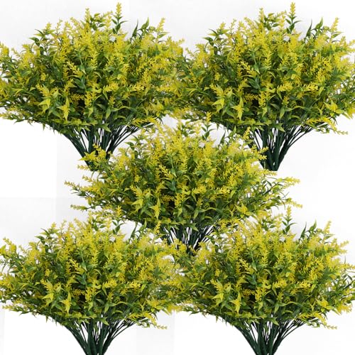 36 Bundles Artificial Plants Outdoor, Artificial Flowers for Outdoors Fake Flowers UV Resistant Flowers Lavender Outdoor Plants, Faux Flowers Shrubs for Porch Garden Window Box Home Decoration(Yellow) - color: Yellow, size: 36 Bundles