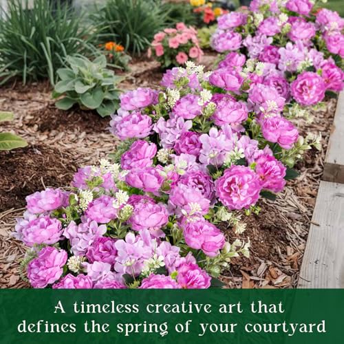 6 Bundles Peonies Artificial Flowers for Outdoors UV Resistant Faux Peony with Hydrangea Fake Flowers Silk Flowers for Outside Front Porch Garden Window Box Planters Decor (Purple) - color: Purple