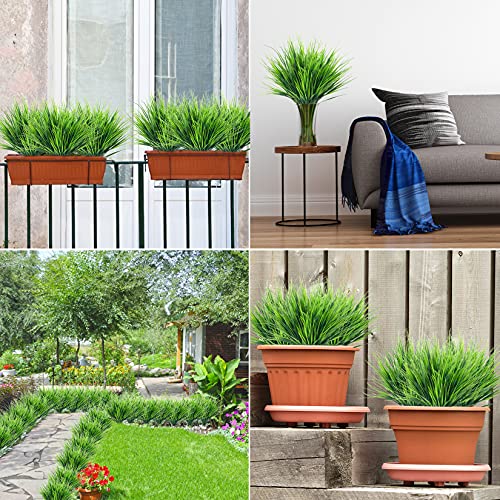 Ouddy Decor 12 Bundles Artificial Wheat Grass Outdoor UV Resistant Greenery Stems Plastic Shrubs for Garden Farmhouse Front Porch Window Box Home Decor - color: Light Green, size: 12 Bundles