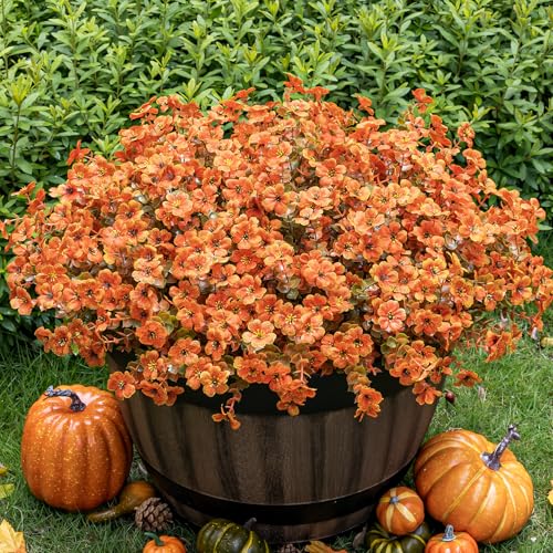 Lnoicy 20 Bundles Artificial Fall Mums,Faux Plants for Decoration,Plastic Flowers for Indoor Garden/Wedding/Farmhouse (Fall Orange) - color: Fall Orange