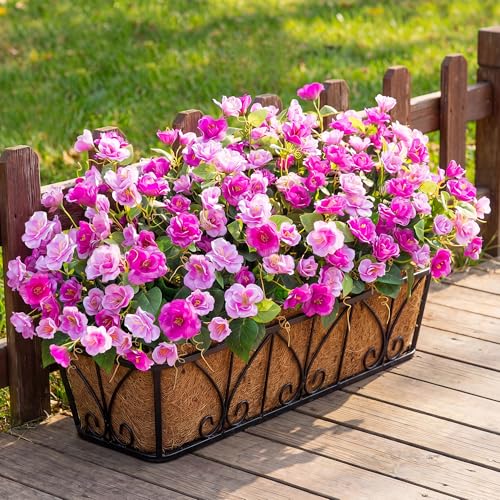 Artificial Flowers for Outdoors, 6 Bundles Silk Fake Hibiscus Flowers for Spring Summer Decoration, UV Resistant Fake Plants Plastic Bouquet for Home Planter Porch Patio Yard Decor(Double Purple) - color: Double Purple