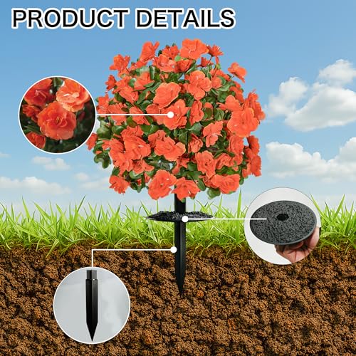 Artificial mums for Outdoors, Faux Outdoor Plants Fake Plants Topiary Balls Artificial Outdoor Set of 2 with Ground Spike for Home Front Porch Patio Garden Decor (Orange) - color: Orange