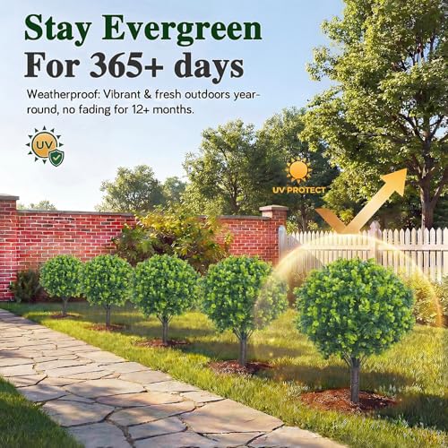 PATIO CHOICE Artificial Topiary Boxwood Ball Trees Set of 2 30" Fake Outdoor Plants Realistic Olive Tree Fake Bushes Lifelike Shrubs Decorations for Outdoor Indoor Front Porch Garden - color: Green, size: 30in