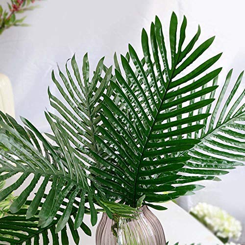 30 Pcs Faux Palm Leaves with Stems Artificial Tropical Plant Imitation Safari Leaves Hawaiian Luau Party Suppliers Decorations,Tiki,Aloha Jungle Beach Birthday Leave Table Decorations - color: 30 Stemmed Palm