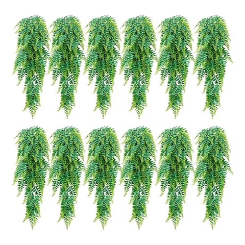 VEVOR Artificial Ferns, 12 Pcs Fake Hanging Boston Fern Bush Plant with 32 Inch Hanging Length, Plastic Faux Greenery for Indoor/Outdoor Decor, for Wall, Wedding Party, Home, Porch Garden, No Basket - size: 32 inch