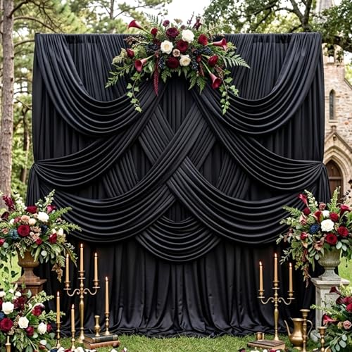 40ftx10ft Wrinkle Free Black Backdrop Curtain for Parties 8 Panels 5x10ft Silky Polyester Photo Backdrop Drapes Back Drop Cloth Drapery for Wedding Birthday Background Photography Photoshoot Decor - color: Black, size: 40ftx10ft