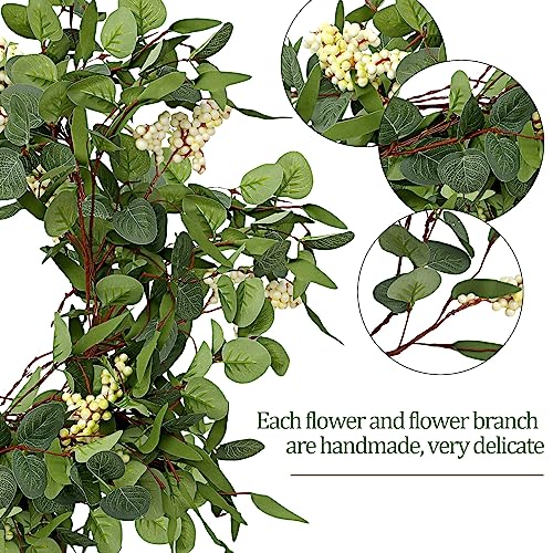 Tigeen Artificial Eucalyptus Garland Plant 6.5 FT Wedding Faux Leaves Greenery Garland Vines Hanging DIY Decoration for Home Party Table Runner Mantle Wall Decor(1 Pcs)