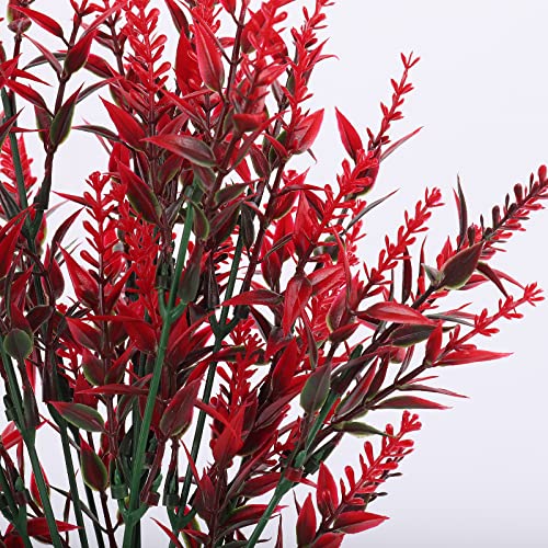 RECUTMS 12 Bundles Artificial Flowers Outdoor Fake Flowers for Decoration UV Resistant No Fade Faux Plastic Plants Garden Porch Window Box Décor, Flores Artificiales para Decoracion(Red) - color: Red, size: 12 Bundles