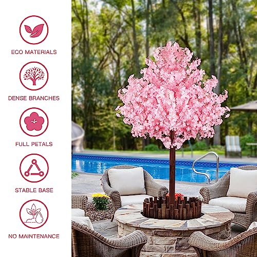 6FT Pink Artificial Cherry Blossom Tree with Warm LED Light, Handmade Reslistic Cherry Tree Prelit Christmas Tree for Indoor & Outdoor Decor for Garden, Wedding & Home (1.8M/8 Trunks) - size: 6 ft