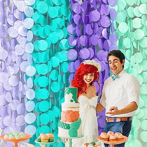 205Ft Purple Teal Big Circle Dot Backdrop Streamer Tissue Paper Polka Dot Hanging Garland for Mermaid Under The Sea Birthday Bachelorette Wedding Baby Shower Engagement Party Decorations Supplies - color: Ombre Mermaid