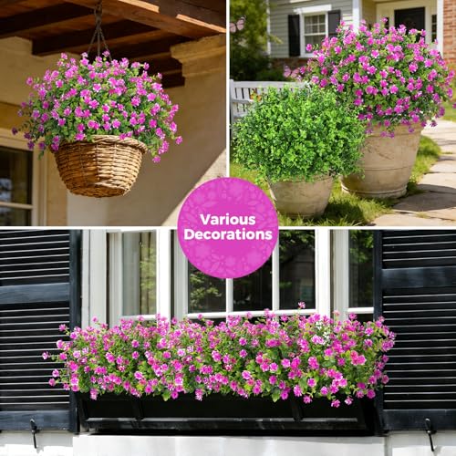 Roberly 24 Bundles Artificial Flowers for Outdoors, UV Resistant Eucalyptus Fake Flowers Shrubs Greenery Plastic Plants for Garden Porch Window Box Farmhouse Indoor Home Decor, Fuchsia - color: Fuchsia