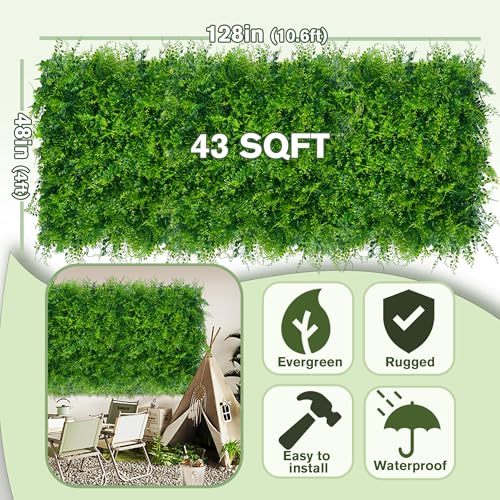 Greenery Faux Grass Wall Backdrop: 48"x128" (43 SQFT) UV-Anti Artificial Green Boxwood Panel for Patio Balcony Privacy & Ivy Fence Covering Privacy, Garden, Backyard Wall Backdrop Decor - color: 3D Style 1, size: 48"x128"