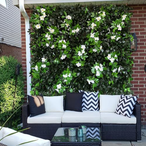Sumery Expandable Fence Privacy Screen for Balcony Patio Outdoor,Decorative Faux Ivy Fencing Panel,Artificial Hedges (Single Sided Leaves) (1, Branches -White Fowers) - color: Branches -White Fowers