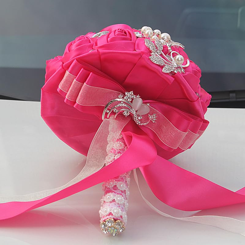 Wedding Bouquets Crystal Satin Rose Bride Bridal Bouquet Romantic Bridesmaid Holding Flower for Valentine's Day Confession Party Church Decor (Rose) - color: Rose