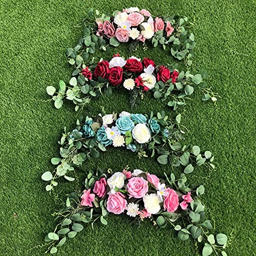 Wedding Arch Flowers,3Pcs Set White Rose Decorative Floral Swags, Artificial Greenery Eucalyptus Leaves Flower For Sheer Drapes, Wedding Chair, Arbor, Wedding Ceremony and Reception Arrangement - color: Burgundy