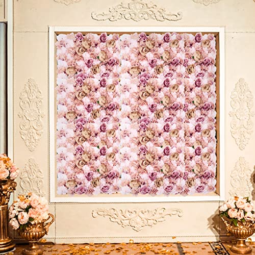 Flower Wall Panels 3D Flower Wall Backdrop, 6Pcs Artificial Flower Wall Panel Silk Rose Floral Decorative Faux Flower Wall Background for Wedding Home Decoration (Autumn Pink, 23.6*15.7in) - color: Autumn Pink