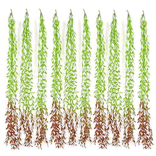 Artificial Hanging Plants, Fake Vines Plastic Ivy Greenery Christmas Decorations Garland Faux Vine Grass Flowers Leaves Outdoor Indoor Home Garden Party Wedding Bedroom Wall Decor - Green Red 10 Pack - color: Long Vines/ Green Red/ 10 Pack