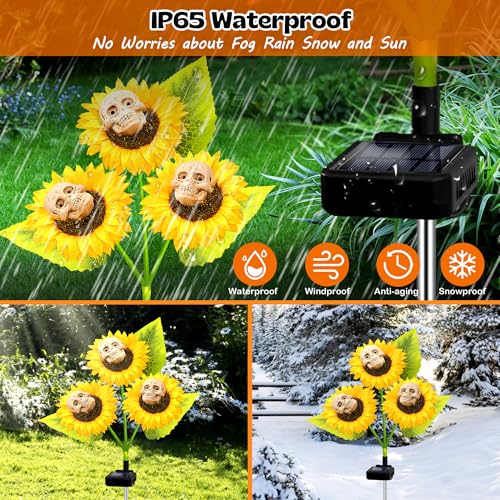 Halloween Decorations Outdoor, 3 Pack Solar Scary Skull Sunflowers Lights,Waterproof Solar Flowers Lights Garden Decor for Halloween Yard Patio Lawn Party Decor - color: Warm White, size: Skull Sunflower-3 Pack