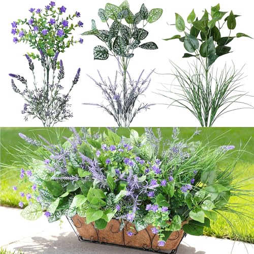 Starttag 18PCS Artificial Plants for Outdoor Decor Realistic Faux Greenery & Flowers Fake Plastic Leaves with Stems UV Resistant Outside Bushes for Garden Patio and Porch - color: Mix-2