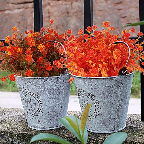 RECUTMS 12 Bundles Outdoor Artificial Flowers UV Resistant Fake Boxwood Plants, Faux Greenery for Indoor Outside Hanging Plants Garden Porch Window Box Home Wedding Farmhouse Décor(Golden) - color: Golden, size: 12 Pcs