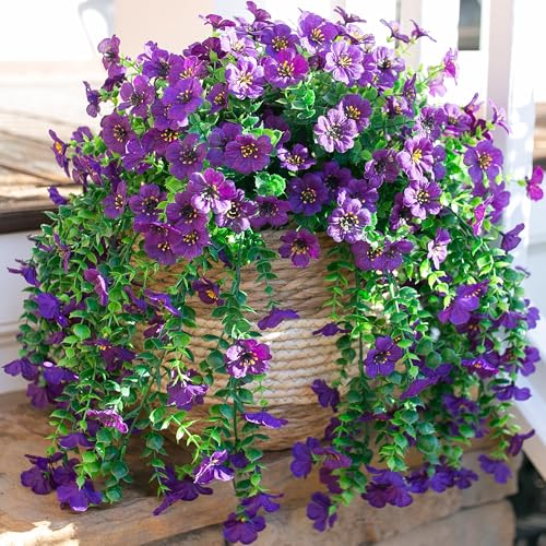 HyeFlora Artificial Flowers for Outdoors Garland Decoration, 2Pcs Dark Purple Fake Hanging Flowers, UV & Fading Resistant, Faux Decor for Home Porch Patio Balcony Planter Yard - color: Dark Purple