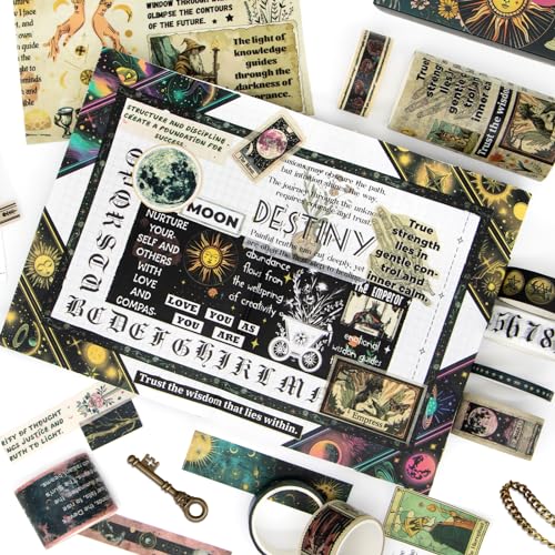 29 Rolls Washi Tape Set - Tarot Theme Decorative Masking Tape Colored Patterns, Vintage Adhesive Artists Tapes for Journaling Supplies, Diy Crafts, Scrapbooking, Junk Journal Supplies, School Supplies - style: Tarot