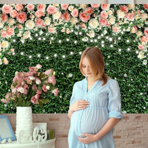 Sensfun Flower Wall Backdrop Spring Pink Rose Blossom Green Leaves Photography Background Floral Grass Birthday Baby Shower Miss to Mrs Wedding Bridal Shower Backdrops Portrait Photo Booth Props 8x6ft - size: 8x6ft