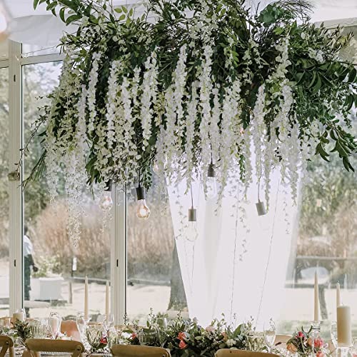 Veryhome 3Pcs 7.2Ft/Piece Artificial Flowers Wisteria Garland Artificial Wisteria Vine Hanging Flower Greenery Garland for Home Garden Outdoor Wedding Arch Floral Decor (White) - color: White