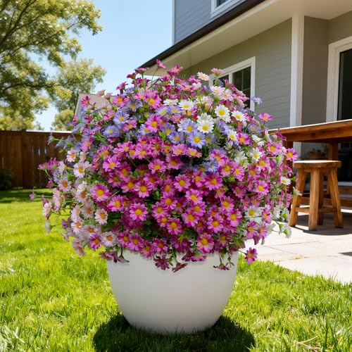 Artificial Flowers for Outdoors Colorful Daisy 20 Bundles Faux Plant Outdoor Spring Summer Decor Realistic Fake Plants Outside for Planters Front Porch Backyard Decor (20 Bundles 4 Colors) - color: 20 Bundles 5 Colors