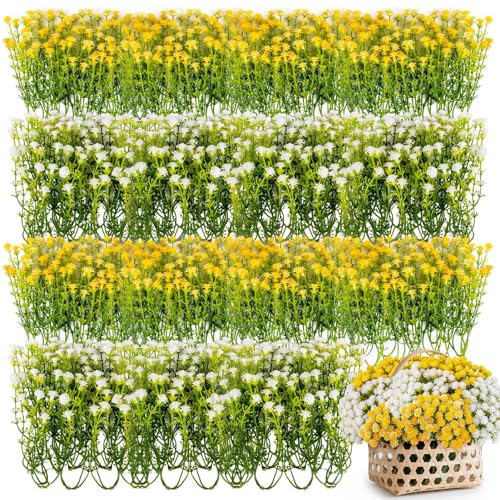 RAINFLOW Babys Breath Artificial Flowers Bulk - 100PCS Mini Flowers for Decoration Scrapbook Supplies Flower Garland Wedding Decorations for Reception Bouquet Accessories Home Decor(Yellow White) - color: Yellow White, size: 100 PCS