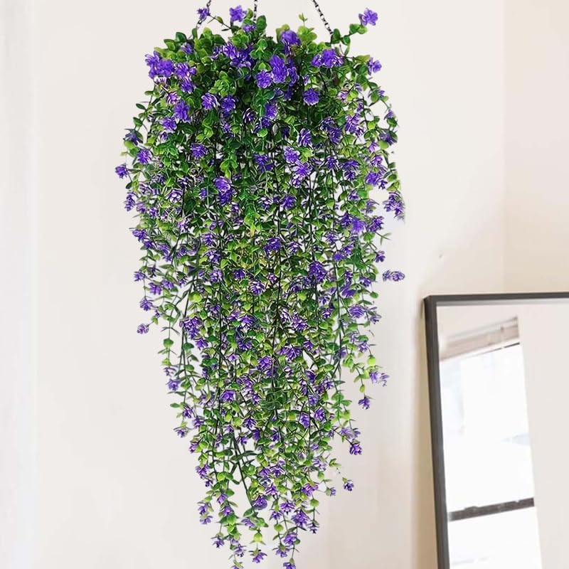 76cm Artificial Eucalyptus Flower Rattan Green Fake Plant Lvy DIY for Indoor Outdoor Wall House Weddings Patios Porches Decor (Purple) - color: Purple