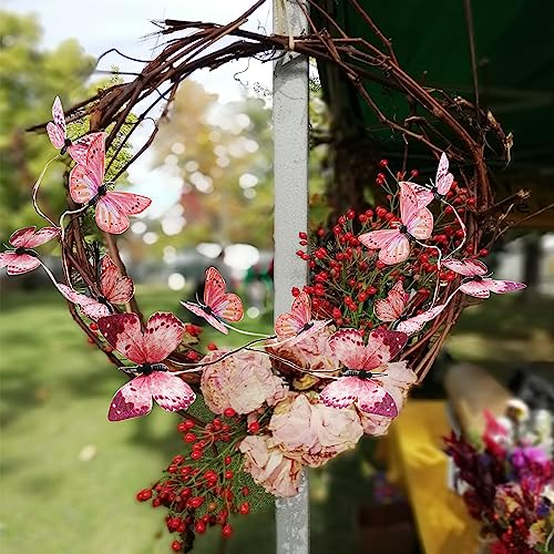 Artificial Butterfly Garland, Fake Butterfly Decorative Vines, DIY 3D Unique Butterfly Hanging Decor for Home Wall Easter Spring Flowers Party Wedding Arch Shopping (Old Pink) - color: Old Pink
