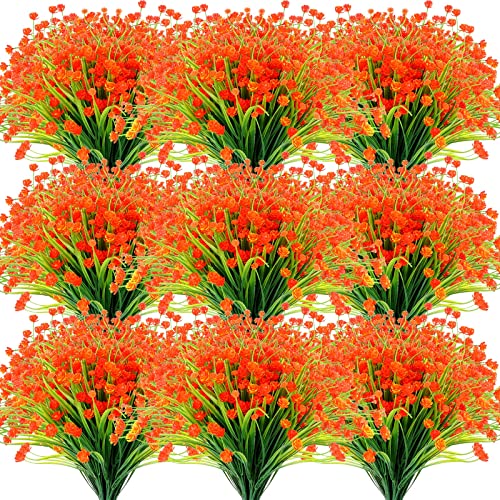 Hoteam 40 Bundles Outdoor Artificial Flowers Plants UV Resistant Outside Fake Flowers Plastic Plants Outdoor Spring Summer Seasons Decoration Shrubs Garden Porch (Orange) - color: Red
