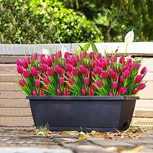 8 Bundles Outdoor Artificial Tulips Fake Flowers UV Resistant Faux Plastic Greenery Shrubs Plants for Home Outside Garden Porch Window Farmhouse Decor (Rose Red) - color: Rose Red